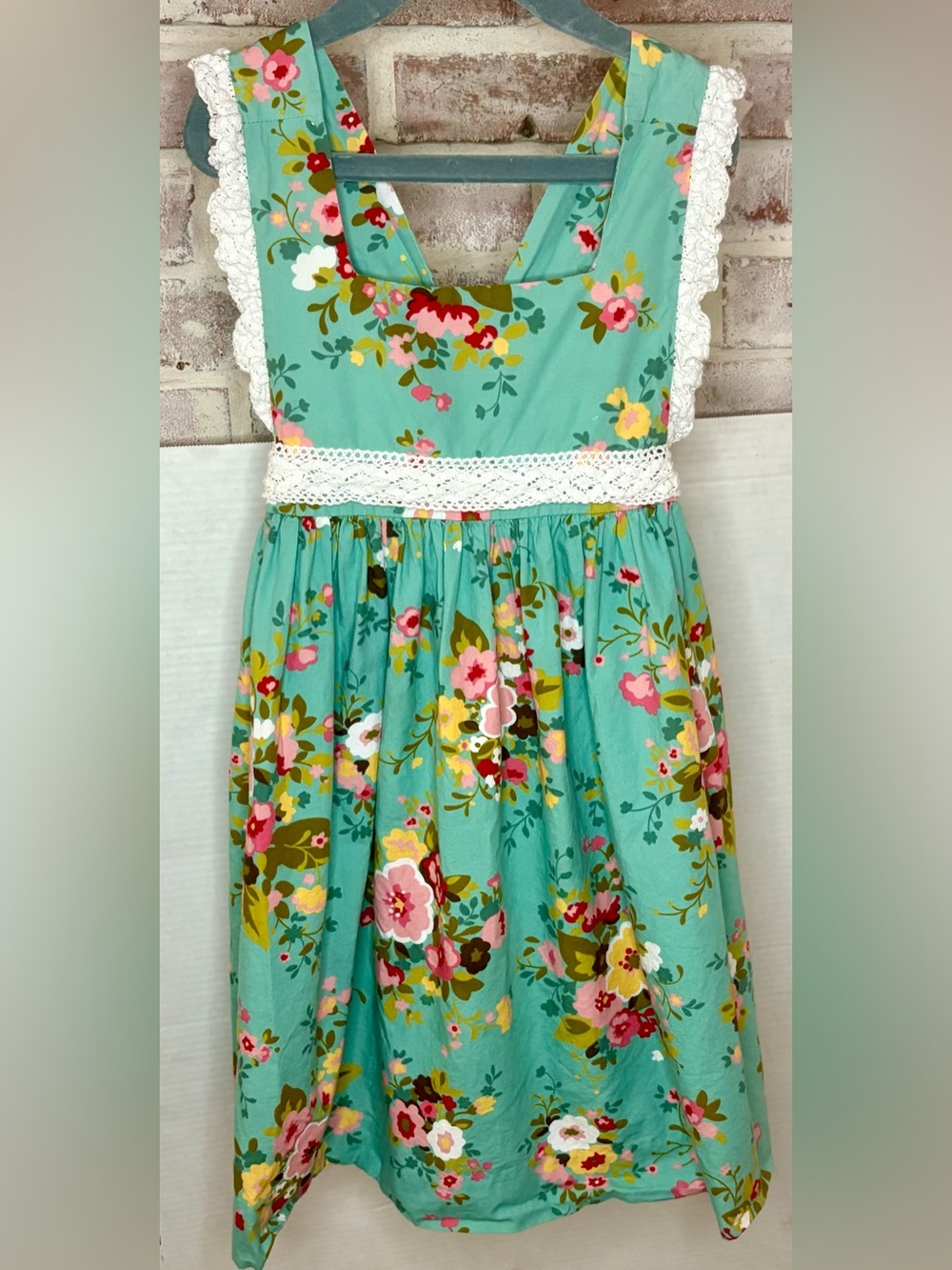Banana Split Girls 6X Floral Summer Pinafore Style Dress w/ Lace Accents